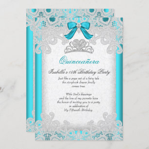 Convite Princesa Quinceanera Teal Blue Lace