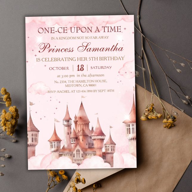 Convite Princesa Quinto Aniversário conto de fadas mágico  (Criador carregado)
