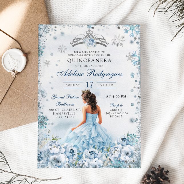 Convite Princesa Real Azul Aniversário de 16 Anos Mexicana (Criador carregado)