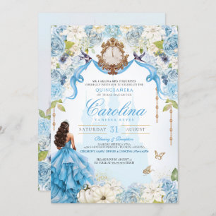 Convite Princesa Real Cinderela Quinceañera Azul Claro