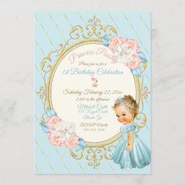 Convite Princesa Real de Conto de Fadas Bege Dourado Aqua
