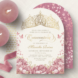 Convite Princesa Real Dourada Rosa Blush Quinceanera