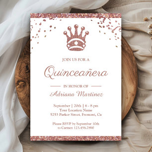 Convite Princesa Real Rosa Dourado Brilho Quinceanera