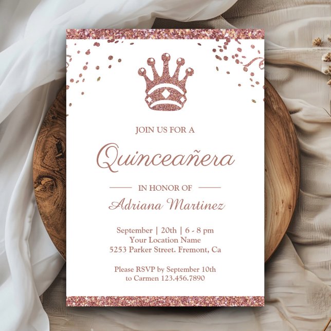 Convite Princesa Real Rosa Dourado Brilho Quinceanera (Criador carregado)