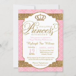 Convite Princesa Real Rosa e Dourado Aniversário