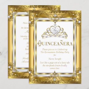 Convite Princesa Regal Quinceanera Pérola Branca Dourada 1