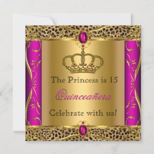 Convite Princesa Regal Rosa Leopardo Festa de Quinze Anos