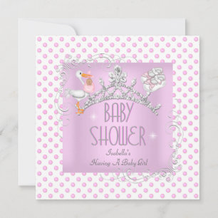 Convite Princesa Rosa Bebê Branco Chuveiro Menina Tiara