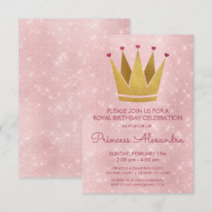 Convite Princesa Rosa-Coroa - Aniversário Rosa Dourado