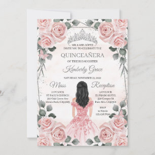 Convite Princesa Rosa e Cinza Quinceanera Aniversário