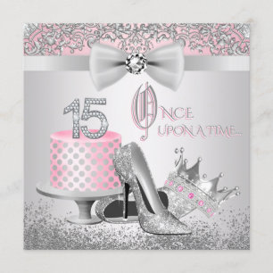 Convite Princesa Rosa e Prata Quinceanera