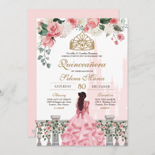 Convite Princesa Rosa Fairytale Quinceañera com Rosas
