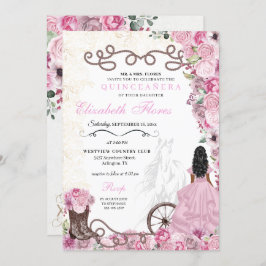 Convite Princesa Rosa Floral Carra Quinceañera Ocidental
