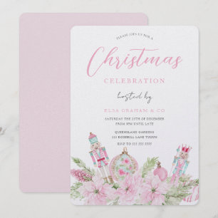 Convite Princesa Rosa Floral Quebra-Nozes Festa de Natal