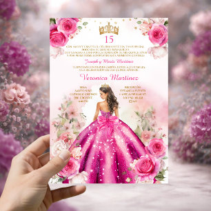 Convite Princesa Rosa Fresca Espanhola 15 Años Años Aniver