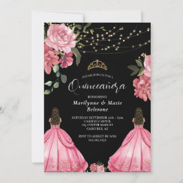 Convite Princesa Rosa Gêmeas Florais Quinceañera