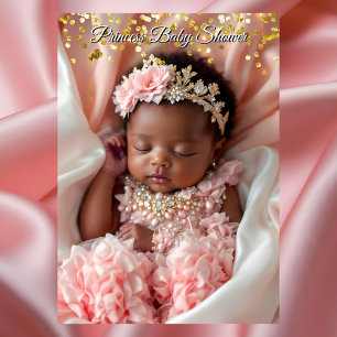Convite Princesa Rosa Ouro Baby Girl Shower Étnico