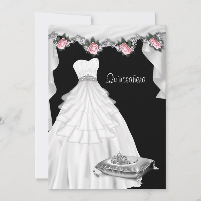 Convite Princesa Rosa Pêssego Quinceanera (Frente)