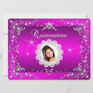Convite Princesa Rosa Quinceanera Silver Tiara