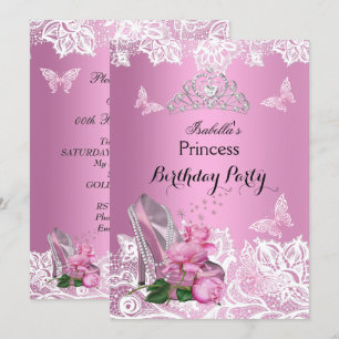 Convite Princesa Rosa Saltos-Altos Rosas Renda Festa de An