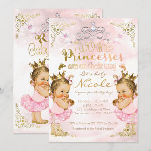 Convite Princesa Rosa Tutu e Coroa Gêmeas Meninas Chá de B