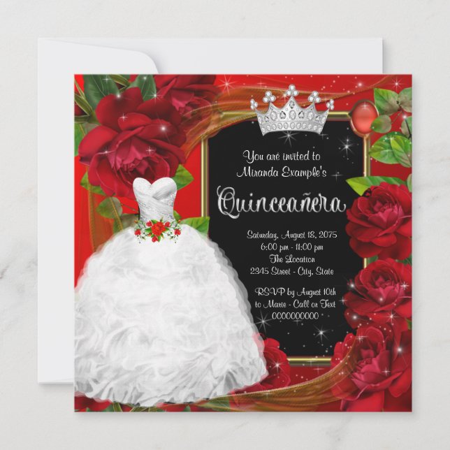 Convite Princesa Rosa Vermelha Quinceanera (Frente)
