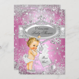 Convite Princesa Rosa Winter Wonderland Chá de fraldas Blo