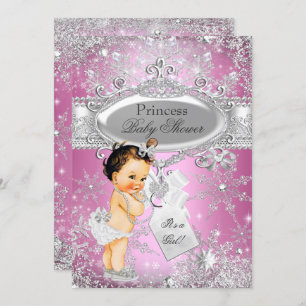Convite Princesa Rosa Winter Wonderland Chá de fraldas Bro