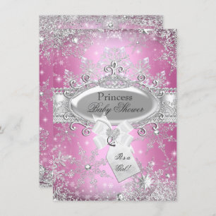 Convite Princesa Rosa Winter Wonderland Chá de fraldas Inv
