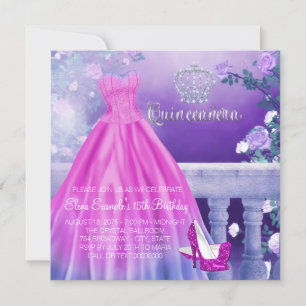 Convite Princesa roxa cor-de-rosa Quinceanera