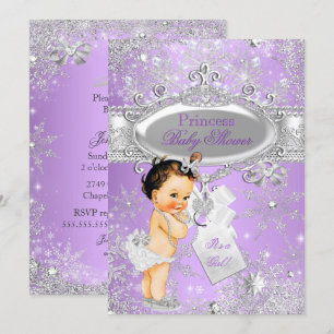 Convite Princesa Roxa Inverno Baby Shower Morena
