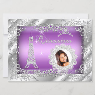 Convite Princesa Roxa Quinceanera Prata Foto GRANDE