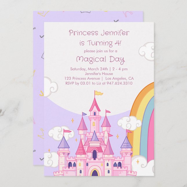 Convite Princesa Royal Castle Festa de aniversário (Frente/Verso)