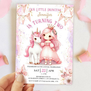 Convite Princesa segundo aniversário Unicorn Rosa