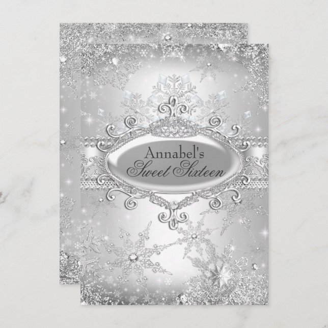 Convite Princesa Silver Winter Wonderland Sweet 16 Invite (Frente/Verso)