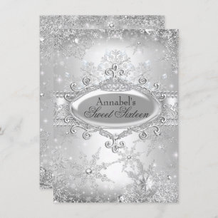 Convite Princesa Silver Winter Wonderland Sweet 16 Invite