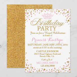 Convite Princesa Sparkle Pink e Dourado Aniversário Glitt