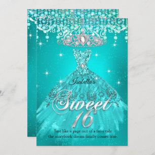 Convite Princesa Sweet 16 Aniversário Teal Aqua Dress Tiar
