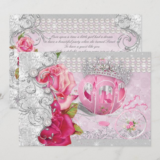 Convite Princesa Sweet 16 Quince Anos Bling Carruagem (Frente/Verso)
