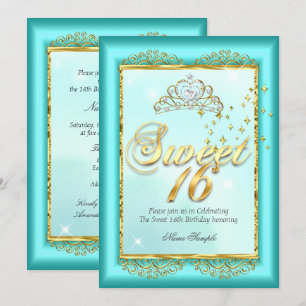 Convite Princesa Sweet 16 Teal Blue Festa de aniversário D