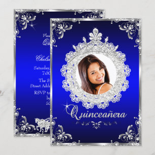 Convite Princesa Tiara Azul Real Brilho Quinceanera
