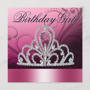 Convite Princesa Tiara Birthday Girl (rosa)