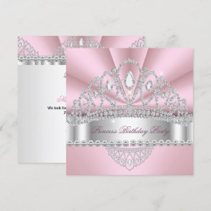 Convite Princesa Tiara de Diamante Rosa e Branco Festa de