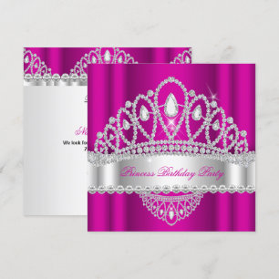 Convite Princesa Tiara de Diamante Rosa e Branco Festa de