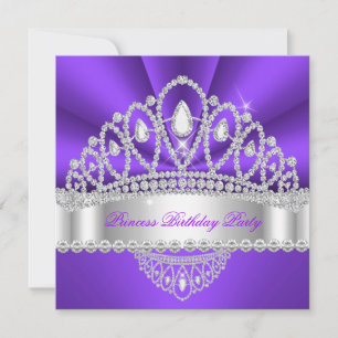 Convite Princesa Tiara de Diamante Roxo Branco de Aniversá