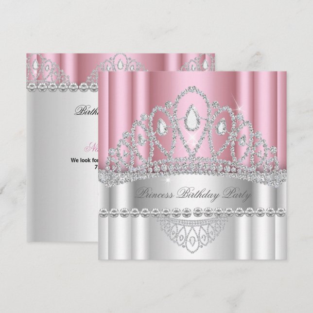 Convite Princesa Tiara Diamante Branco Rosa Claro Aniversá (Frente/Verso)