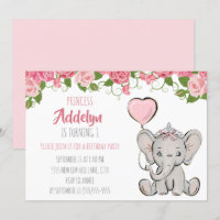 Princesa Tiara Elefante Rosa Floral 1º Aniversário
