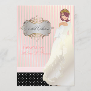 Convite Princesa + tiara/faixas/bolinhas/cha de noiva
