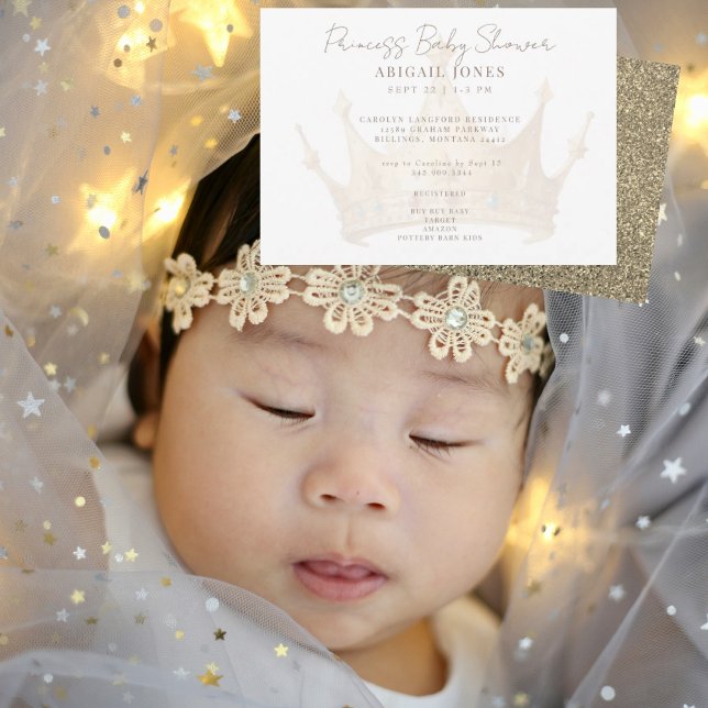 Convite Princesa Tiara Glam White e Chá de fraldas Dourado (Criador carregado)