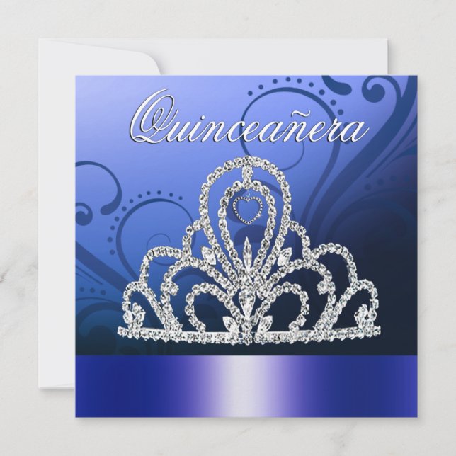 Convite Princesa Tiara Quinceanera (azul-indigo) (Frente)